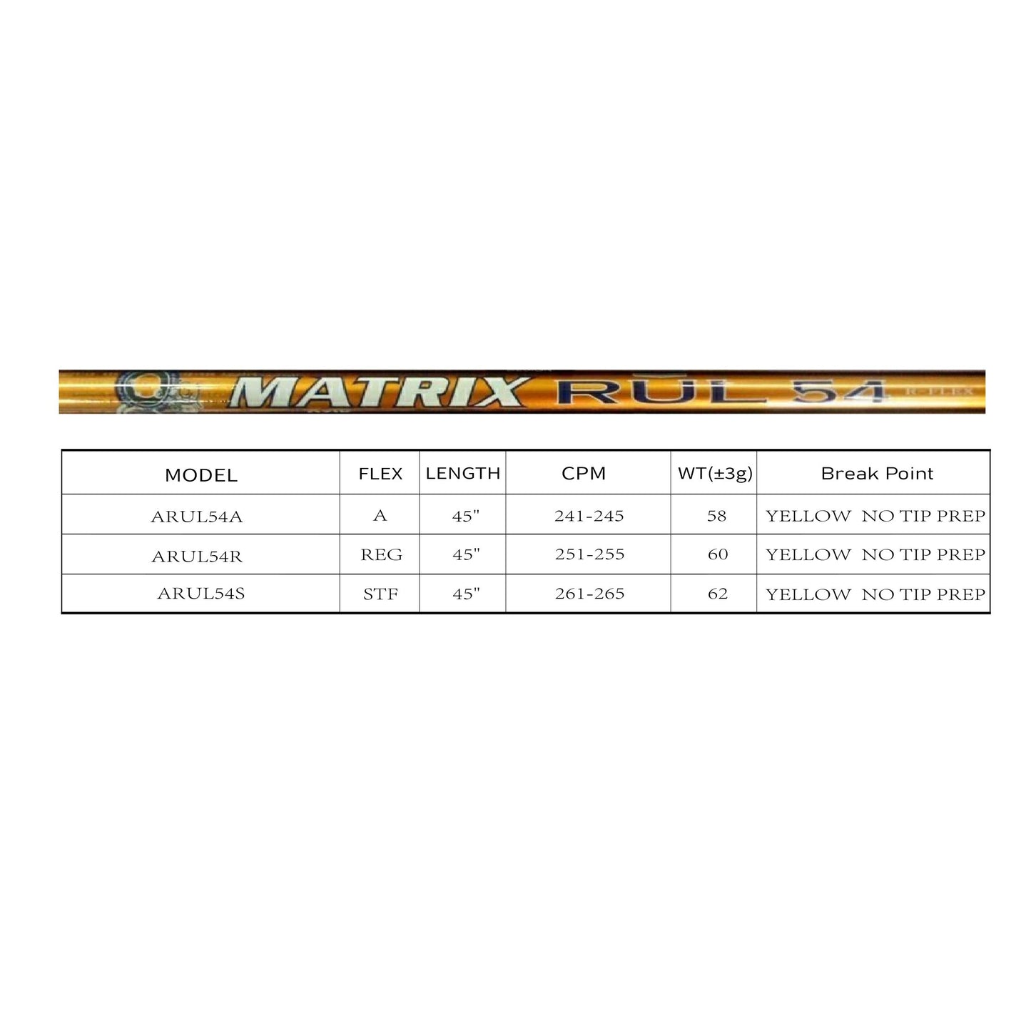 MATRIX Shafts RUL54 Series Yellow Fairway Shaft