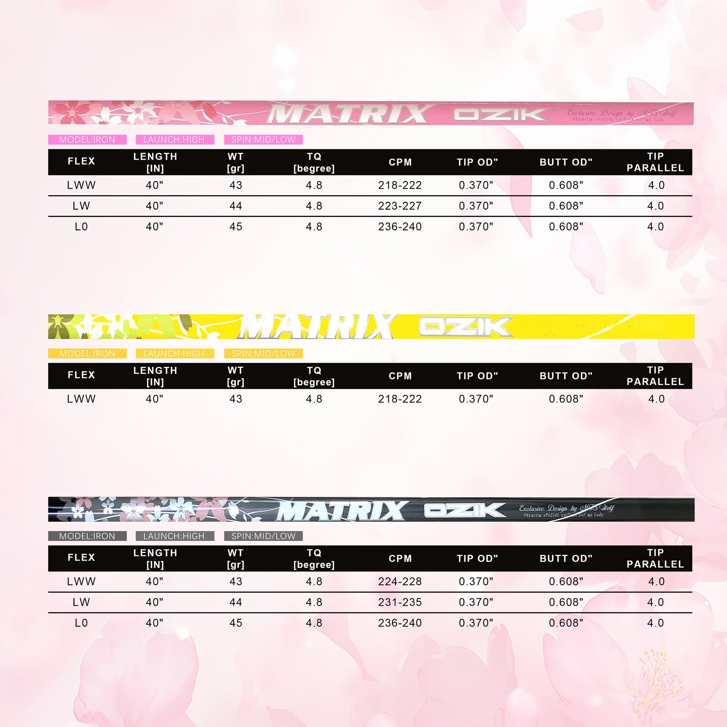MATRIX Golf Shaft Dress Series Iron Shaft For Women