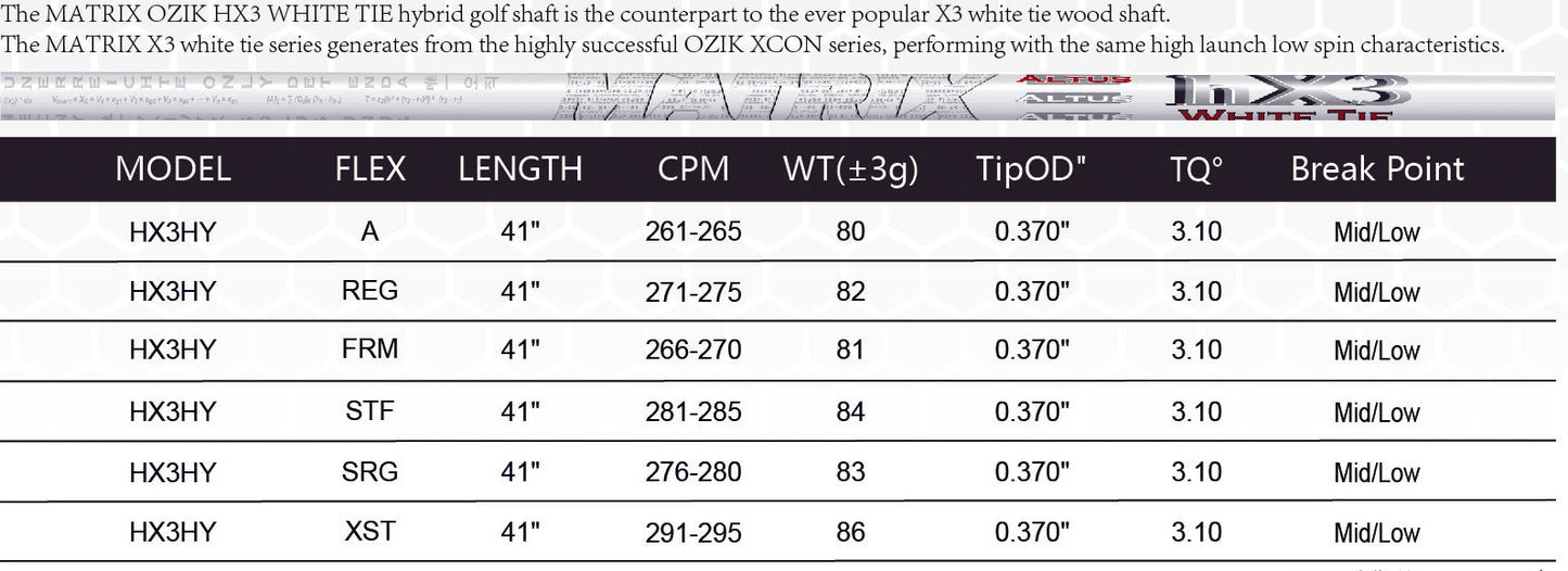 MATRIX Golf Shaft ALTUS HX3 Series White Hybrid Shaft