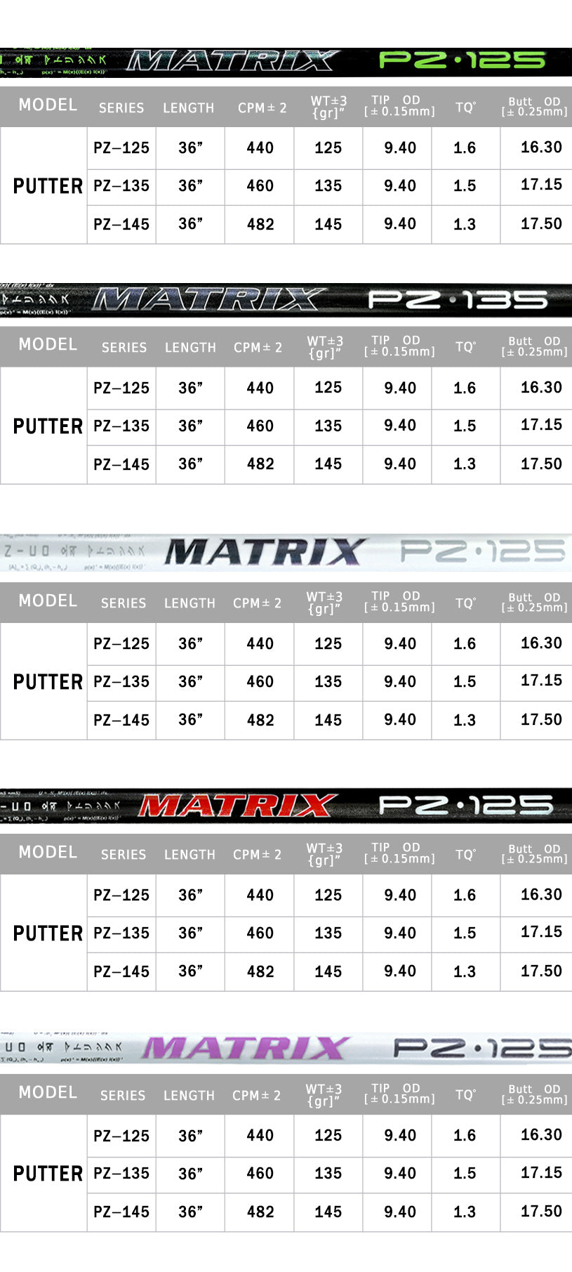 MATRIX Golf Club Shafts Putter Series