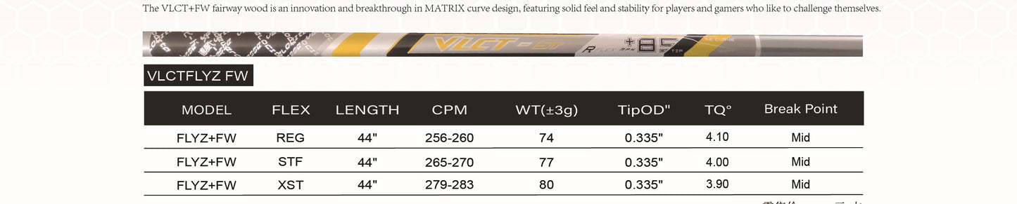 MATRIX Golf Shaft VLCT  Carbon Fiber Fairway   Shaft