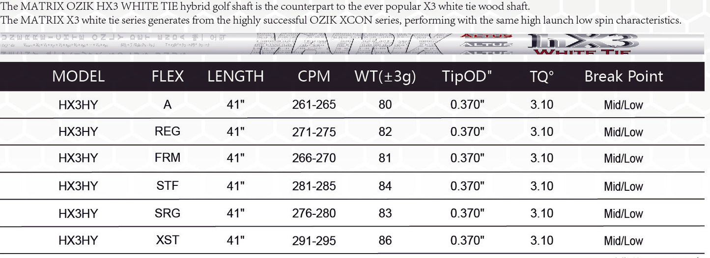 MATRIX Golf Shaft ALTUS HX3 Series White  Hybrid Shaft