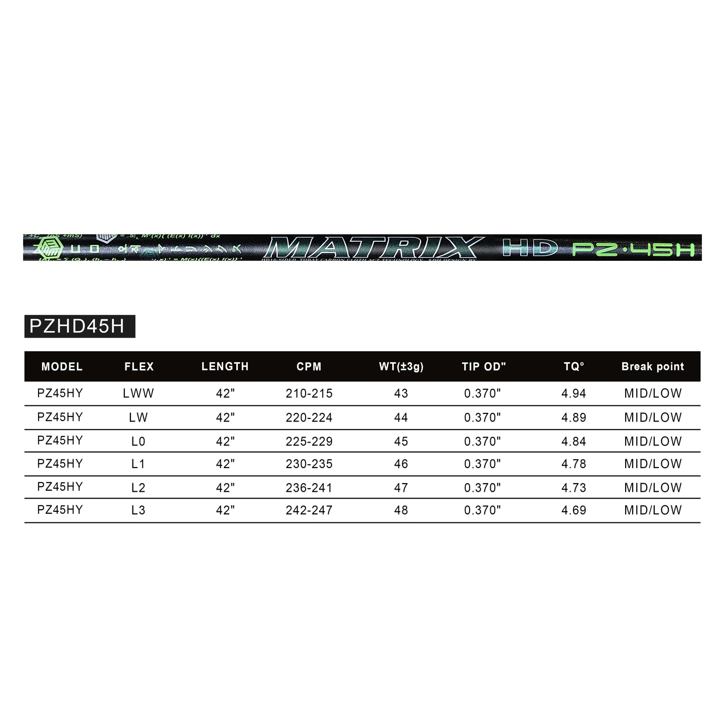 MATRIX Golf Shaft PZ Series Hybrid Rod 42’‘ Carbon Fiber Shaft